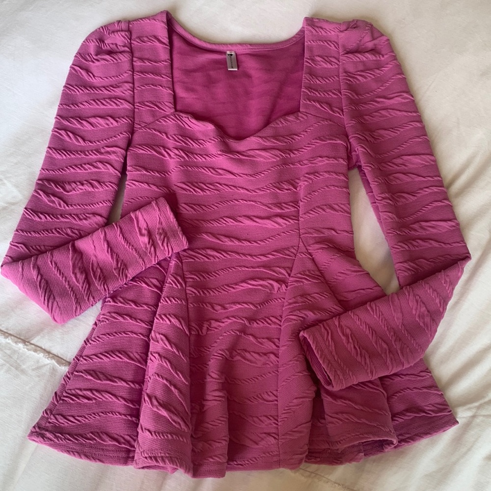 Pink Textured Peplum Sweetheart Top